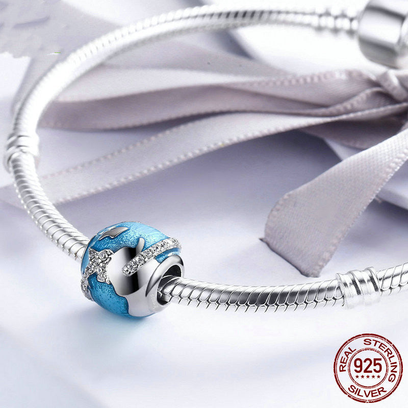 Damen-Anhänger mit Weltkugel aus Sterlingsilber und losen Perlen