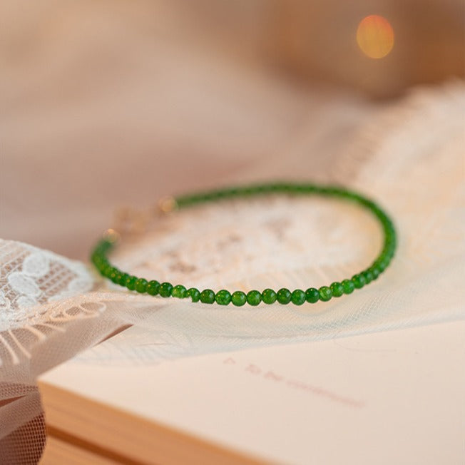 Pulsera Fina Retro de Calcedonia Verde Mini Ágata