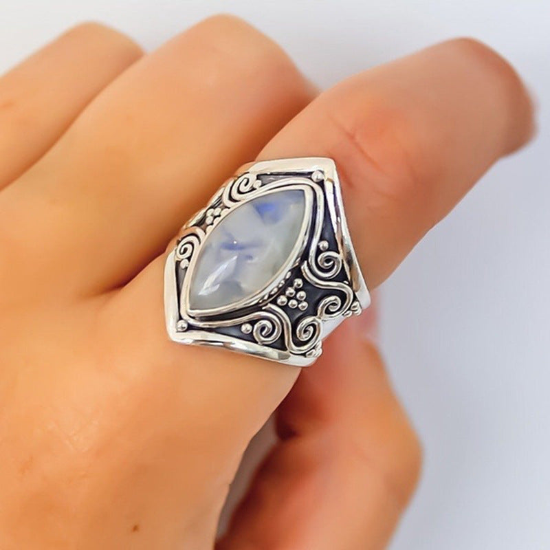 Antiker Silber-Vintage-Mondsteinring mit Armband
