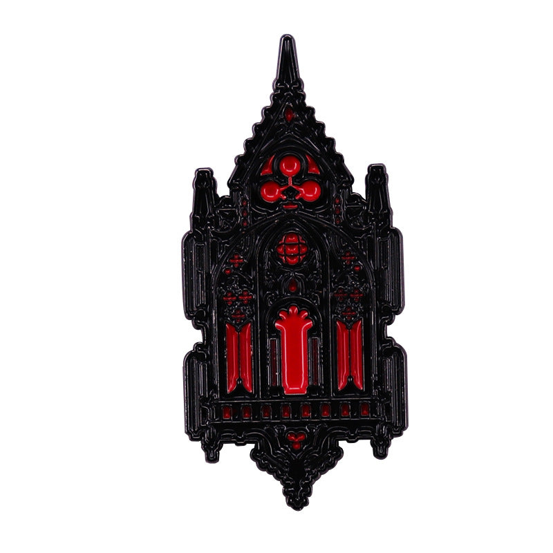Broche de iglesia gótica, emblema de edificio místico