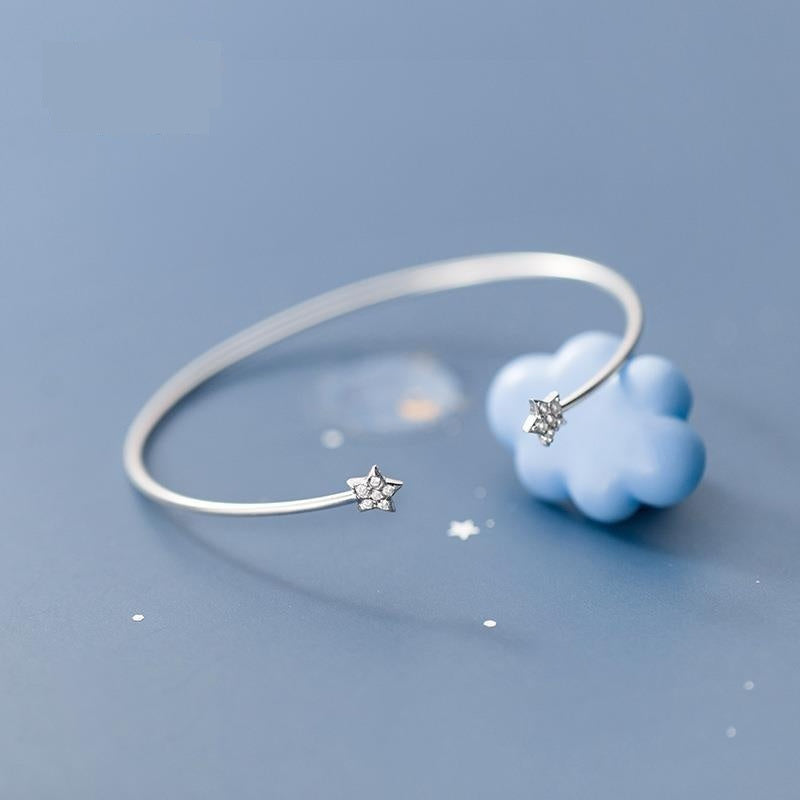 S925 Silberarmband Damen Koreanischer Stil Süß Einfacher Strass Fünfzackiger Stern