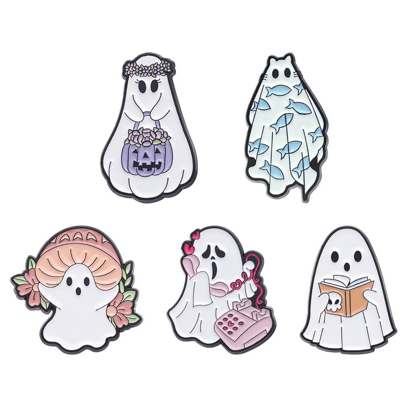 Broche de metal con forma de fantasma bonito de Halloween, accesorios de dibujos animados