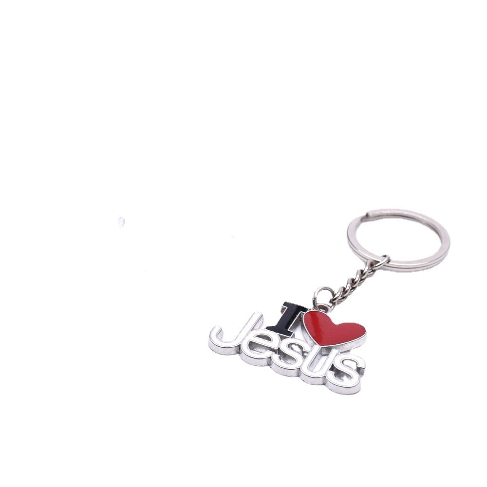 Llavero de anillo con colgante de plata envejecida "Love Cross"
