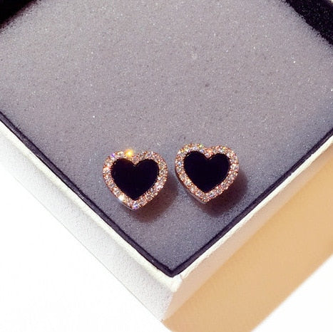 Pendientes de esmalte con forma de corazón, color rosa, joyas negras, regalo de boda