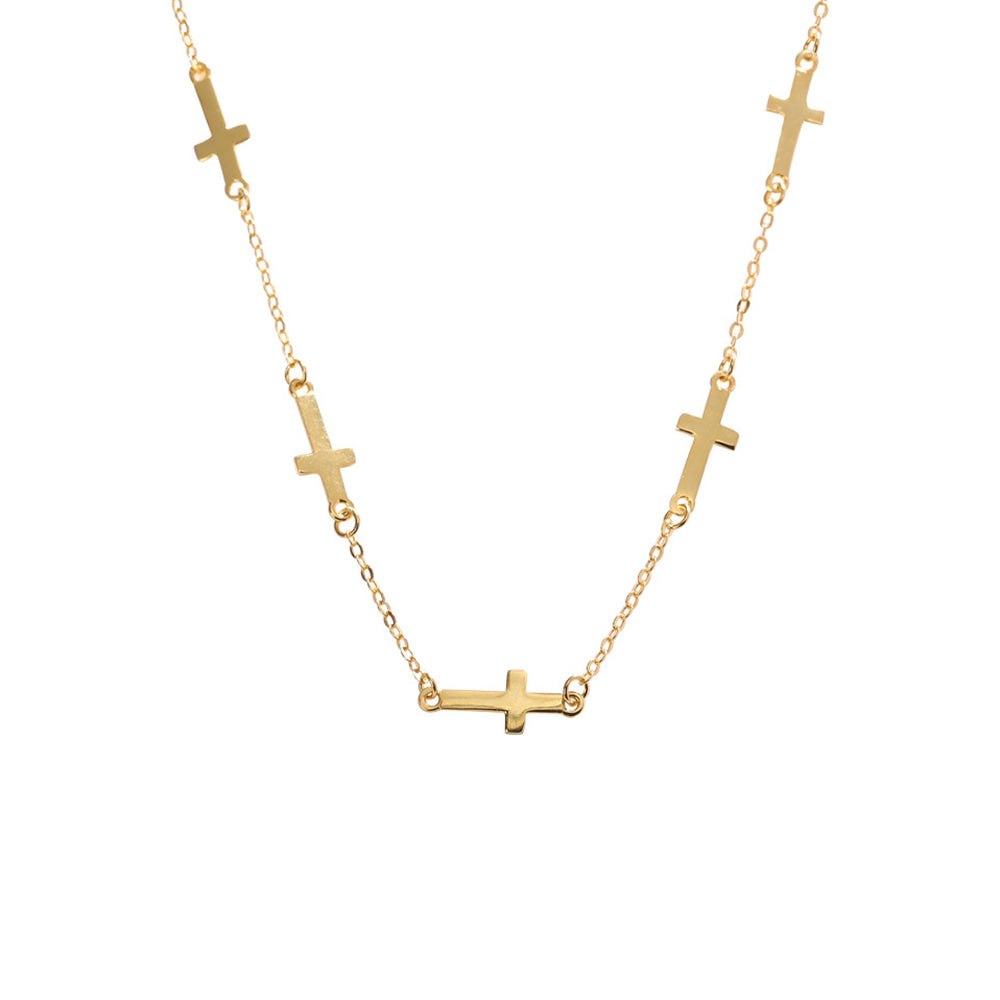 Collar con colgante de cruz cristiana de Jesús de oro de 18 quilates y plata de ley 925 para mujer, joyería de moda, regalo de graduación para chica