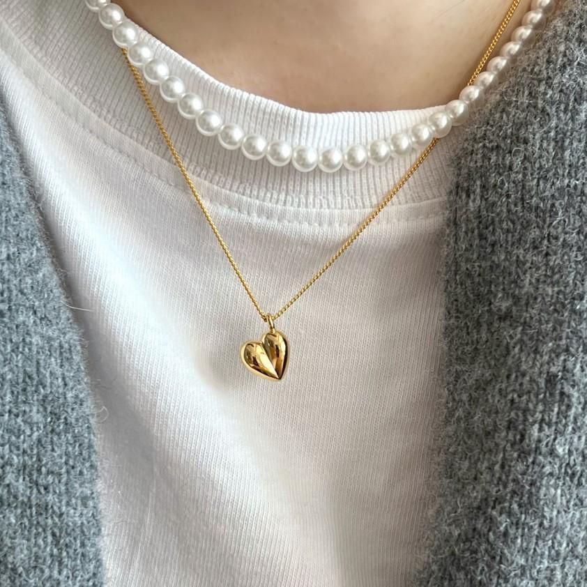 Collar Sencillo de Corazón Amoroso 925 en Plata de Ley con Adorno de Oro Tridimensional INS para Mujer