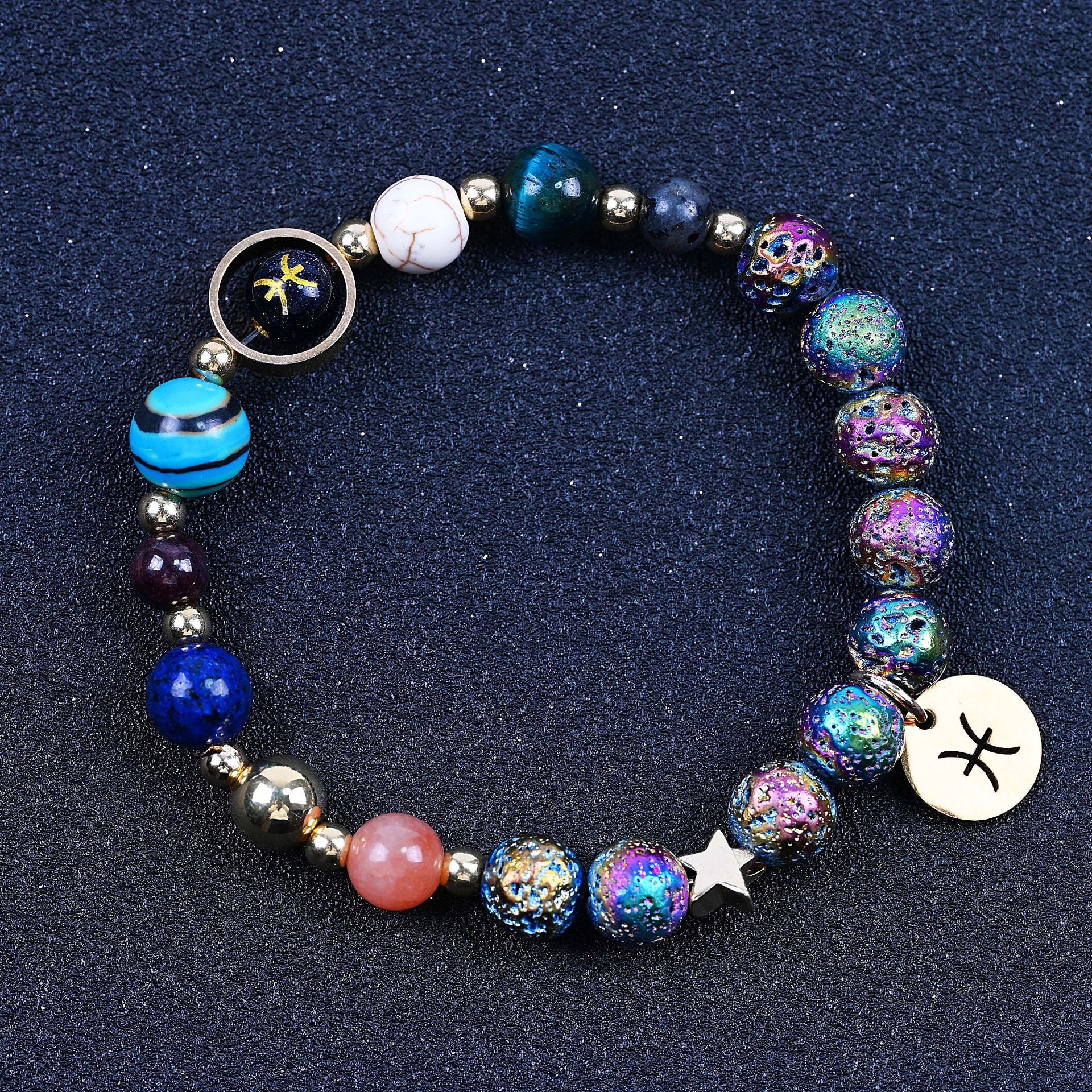 Pulseras de las Doce Constelaciones de Roca Volcánica Colorida de San Azul