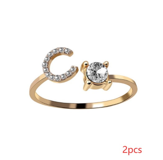 Nuevo Diseño Anillo Ajustable con Letra Inicial 26 Joyería de Moda para Mujeres Joyería Simple y Elegante