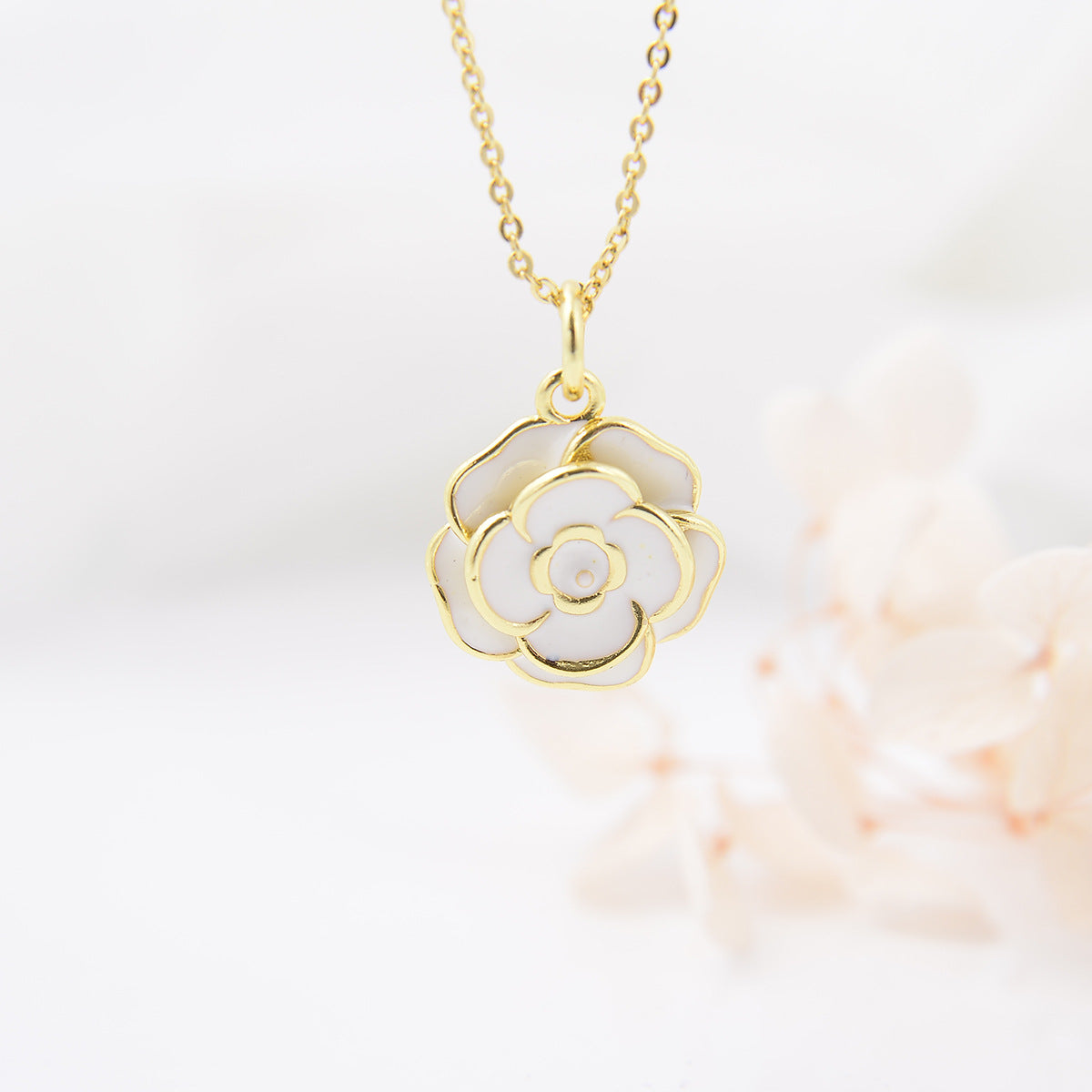 Damenschmuck Kupferplattiert Goldfarben Rose Tropföl Anhänger Halskette