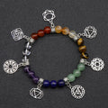 Buntes Achat-Kristall-Sieben-Chakra-Yoga-Symbol-Schmuckarmband