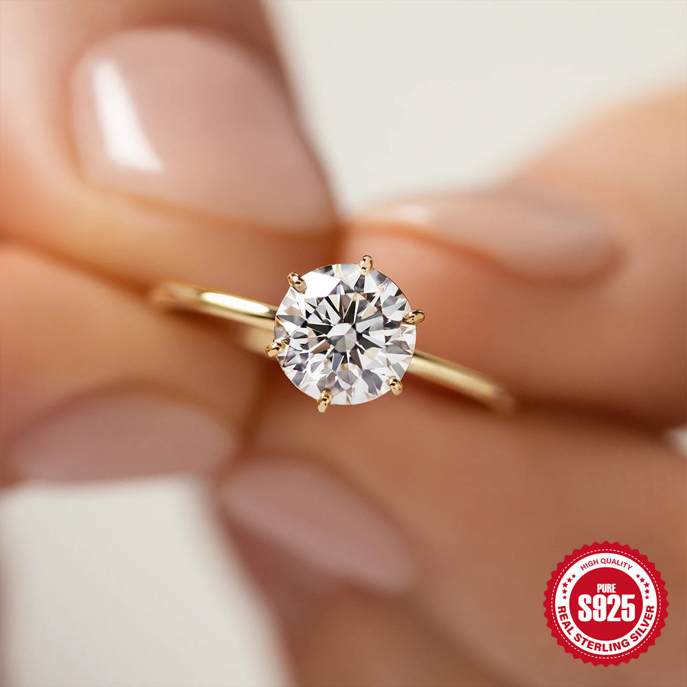 S925 Sterling-Silber Sechs-Krallen-Diamantring