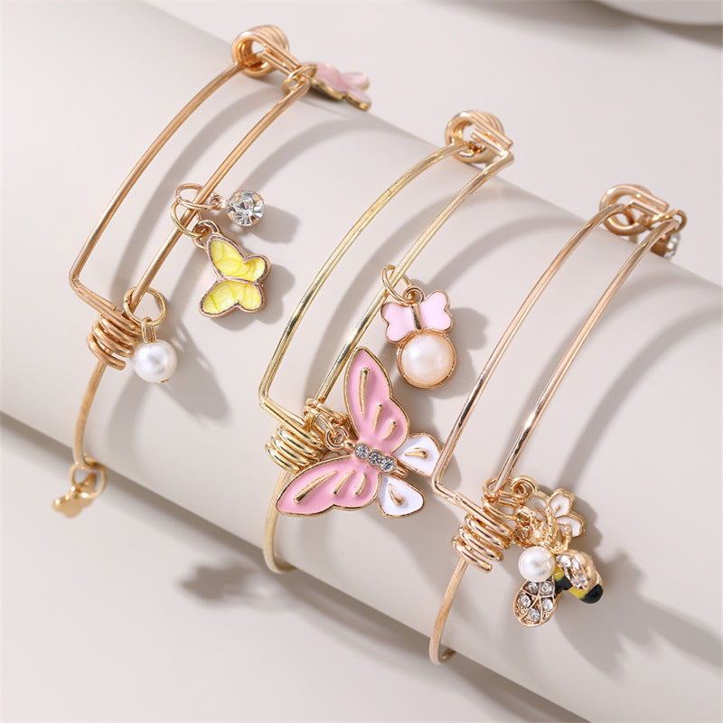 Öltropfen Schmetterling Kleine Blume Armband Schlicht