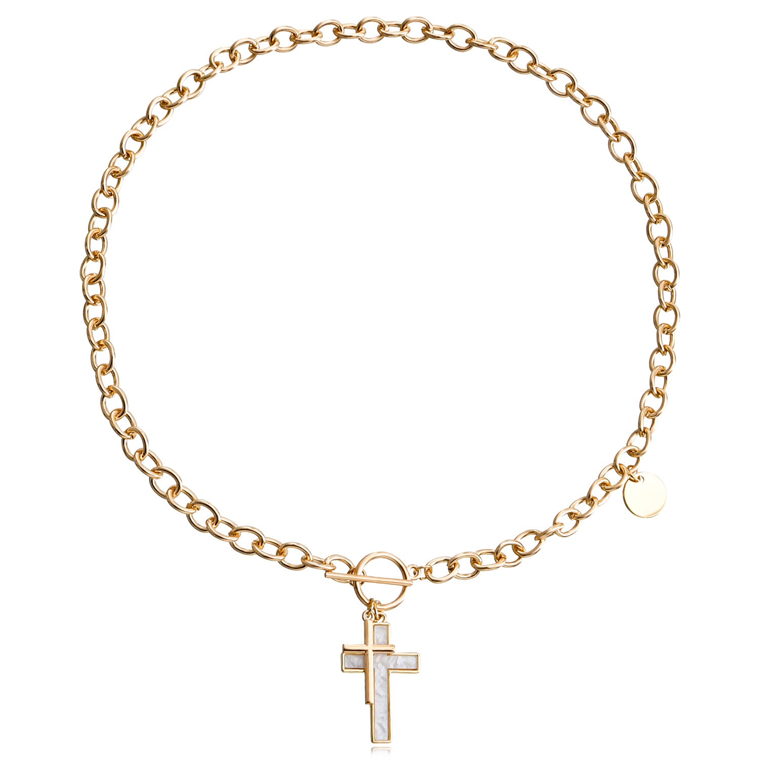 Punk Double Cross White Shell Pendant Necklace