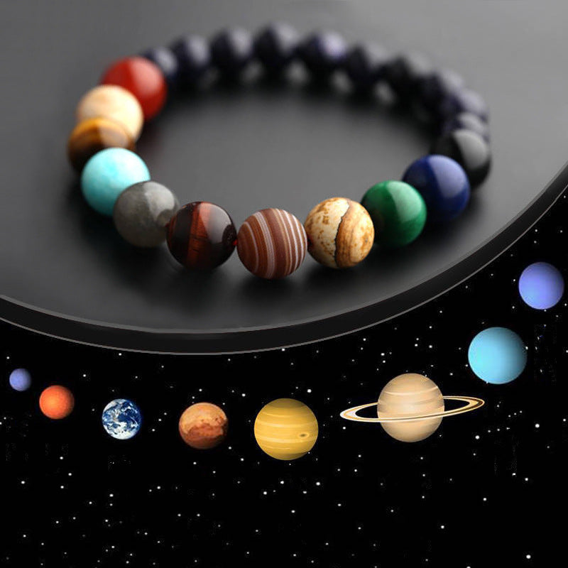 Nueva pulsera de cuentas de ocho planetas de moda para hombres, pulsera cósmica de yoga Chakra Solar de piedra natural, pulsera de joyería hecha a mano de piedras naturales bohemias
