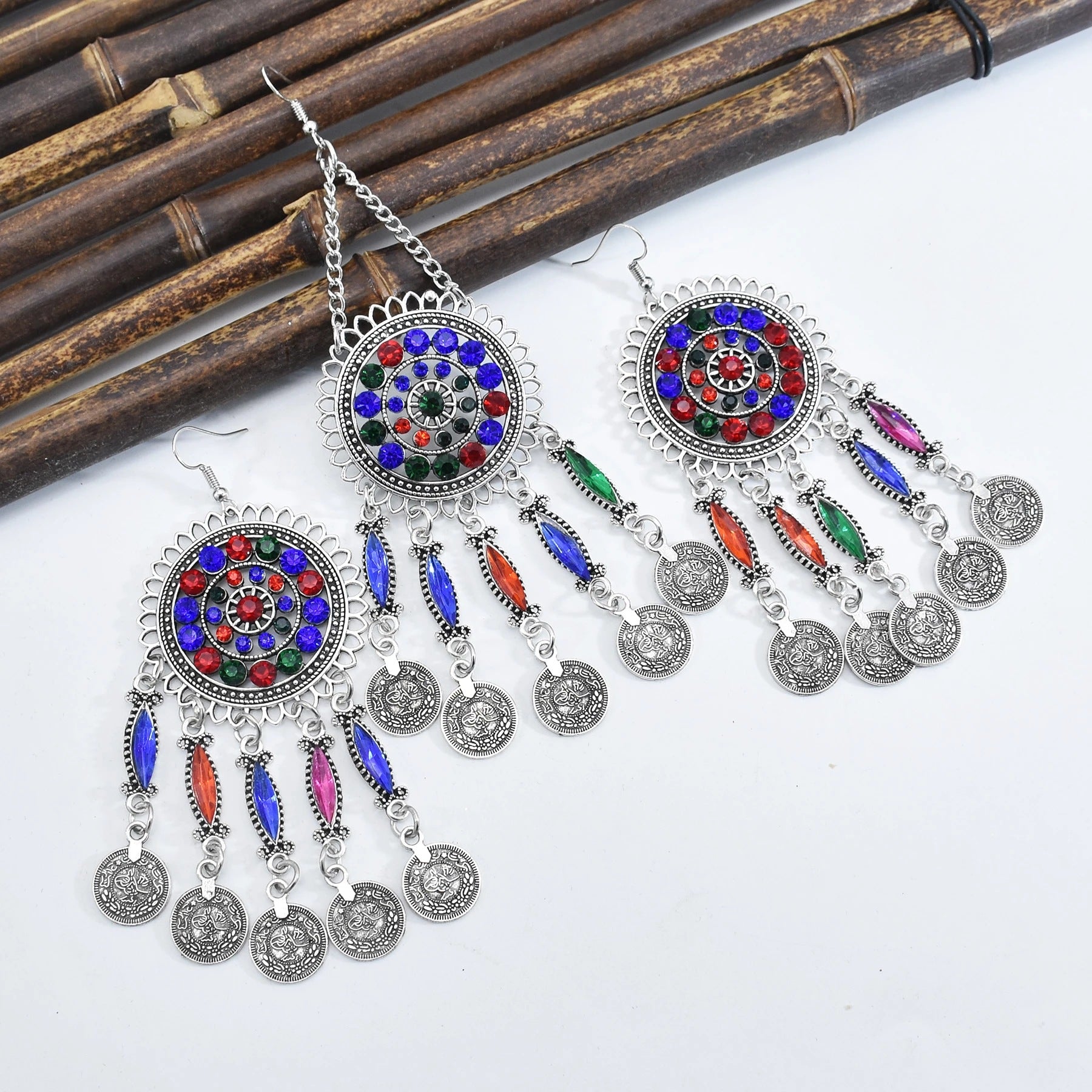 Boho Vintage Halskette Ohrringe Tiara Set