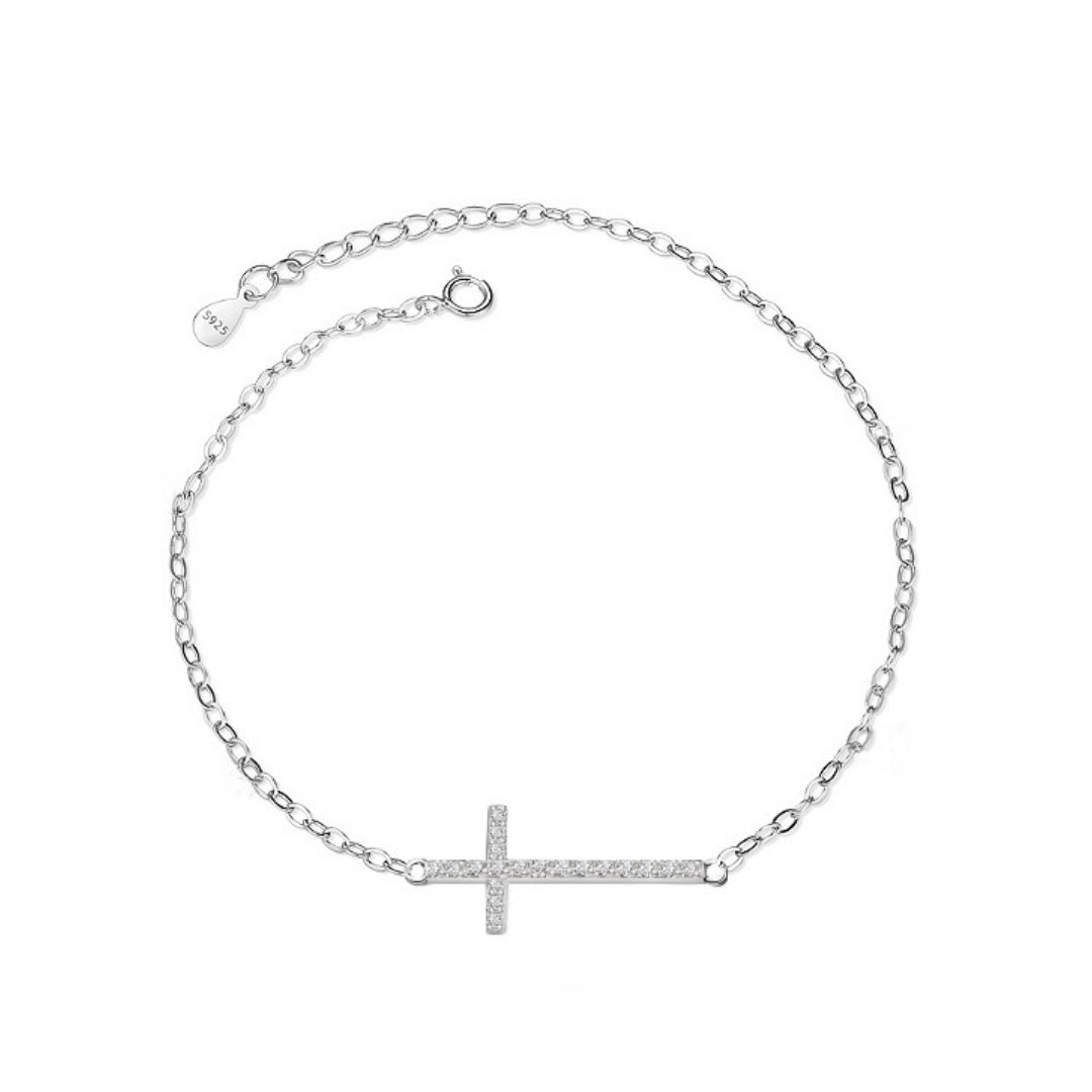 Pulsera delgada sencilla con cruz de plata S925, moda femenina