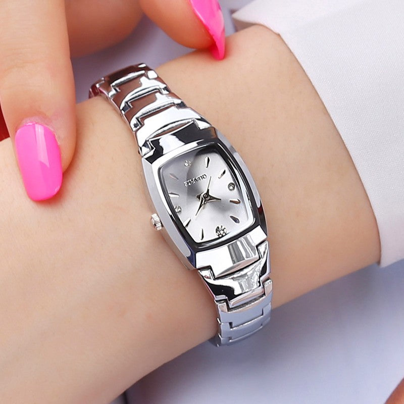 Reloj de cuarzo de acero de tungsteno impermeable para mujer