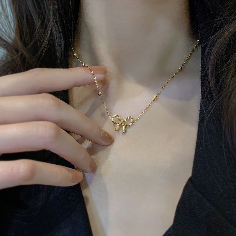 Collar de acero titanio con lazo y cielo estrellado para mujer