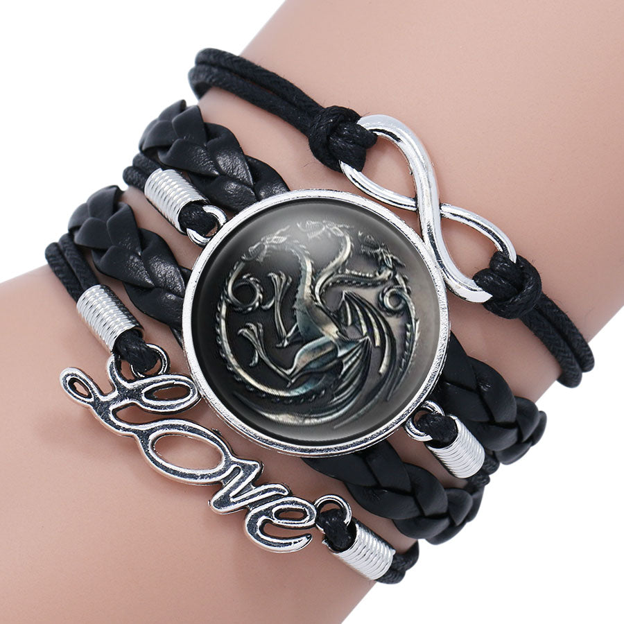 Pulsera de Juego de Tronos, cabeza de lobo de la Casa Stark, cabujón de cristal infinito, pulseras y brazaletes, pulsera envolvente WINTER IS COMING