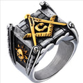 Männer-Freimaurerringe, Gold Sonne Mond, Punk, handgefertigt, hochglanzpolierter Silberschmuck für Herren