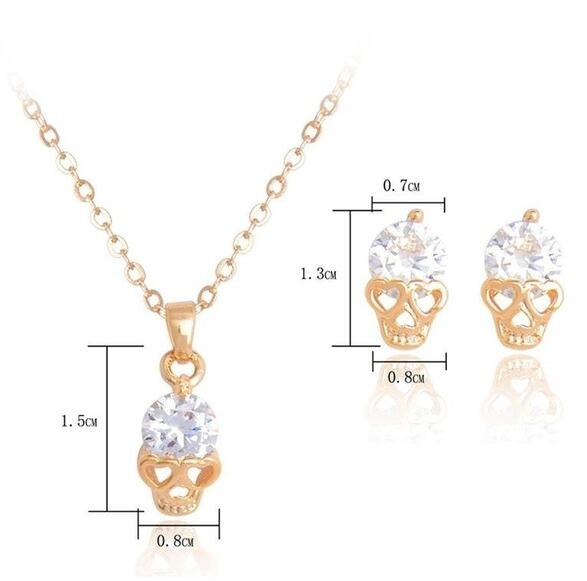 Neuer Mode-Goldschädel Damen Schmucksets Kristall Ohrringe Anhänger Halskette Set