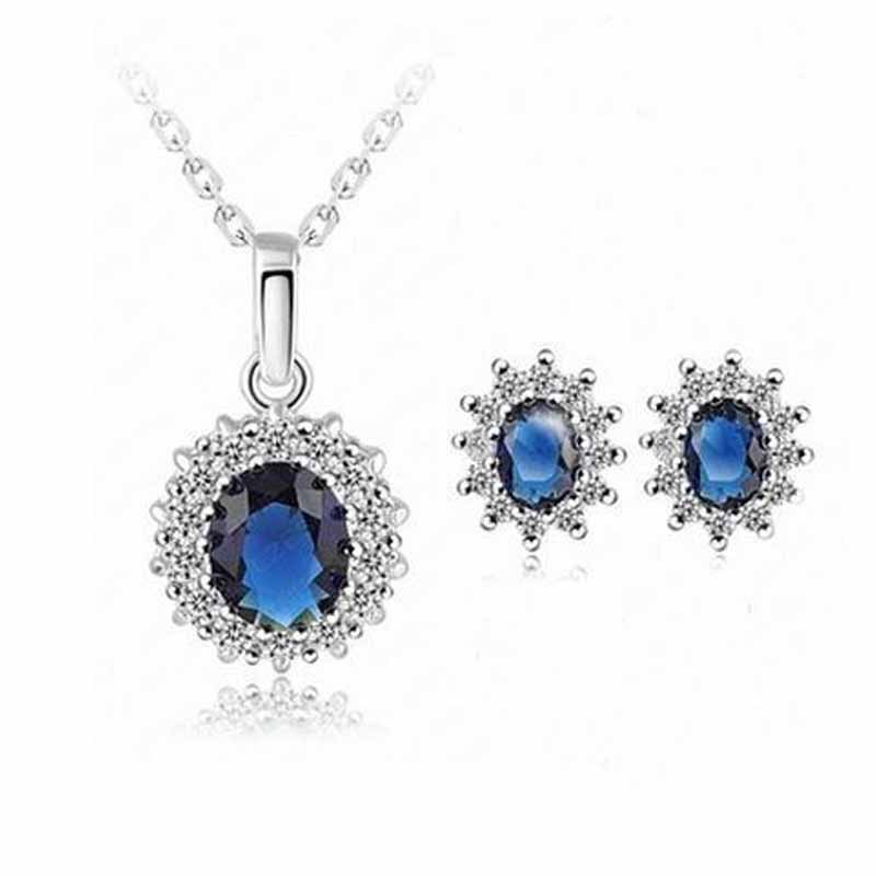 Saphir-Halskette Anzug Mode SONNENBLUME Zirkon-Ohrstecker