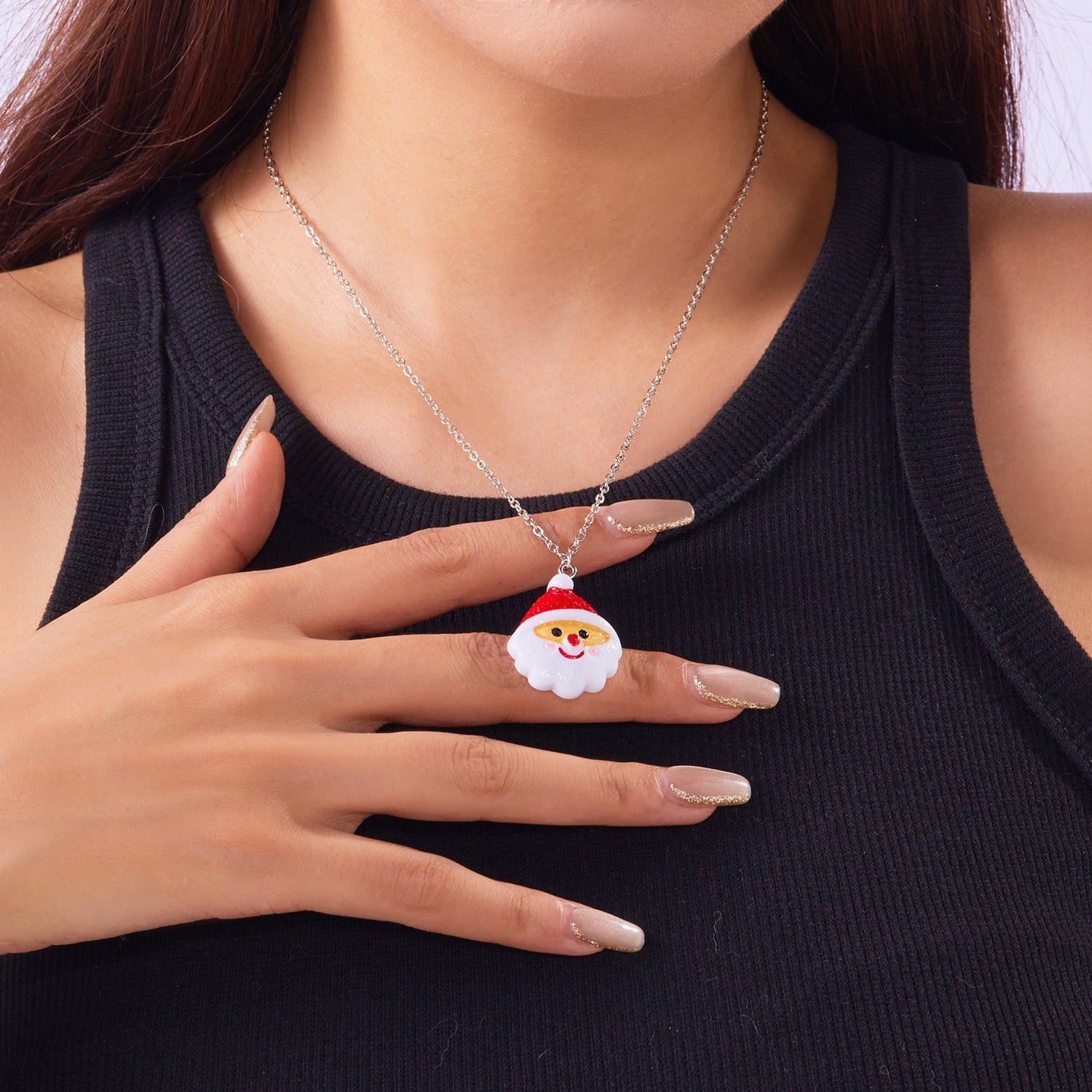 Niedliche Cartoon-Harz-Halskette Weihnachten Schneemann Weihnachtsmann-Anhänger Schlüsselbeinkette Für Damen Schmuck