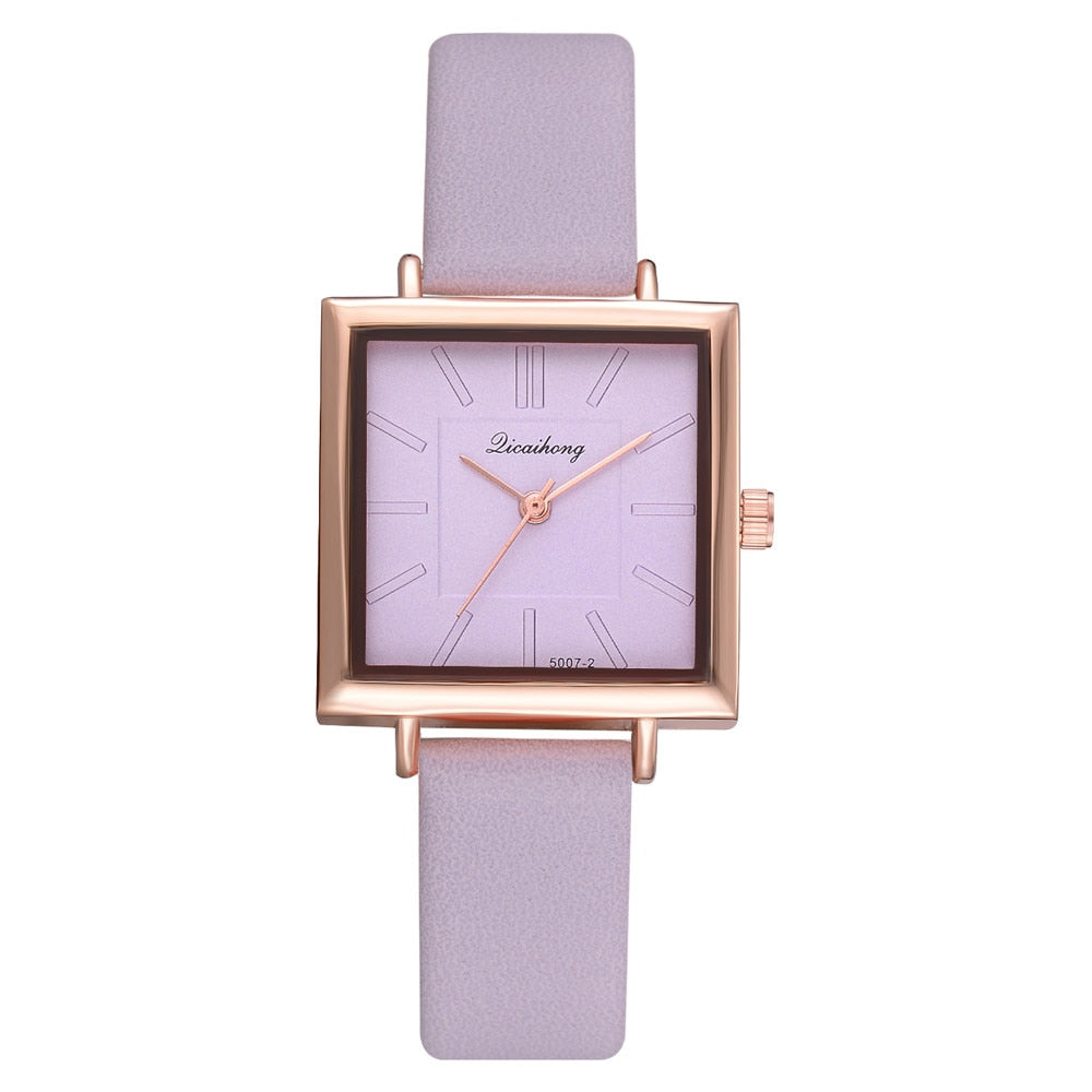 Pulsera Cuadrada de Cuero Contratado con Reloj de Cristal para Mujer, Relojes de Pulsera para Mujer, Reloj de Cuarzo para Señoras