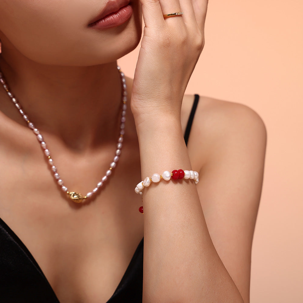 Pulsera de perlas de agua dulce para mujer, estilo versátil para el día a día