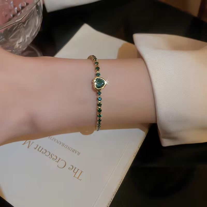 Joyería de moda, pulsera geométrica cuadrada de circonia, pulsera elegante de corazón, moda coreana, lujo ligero para celebridades de internet