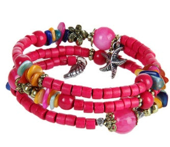 Nationaler Vintage-Holzarmreif aus buddhistischen Perlen, Muschel, Seestern-Anhänger, Holzarmband, Damenstil, Holzperlenarmband