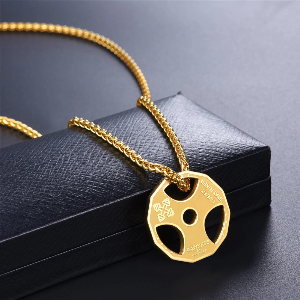 U7 Sport-Schmuck Edelstahl Herren Fitness Hantel Gym Halskette
