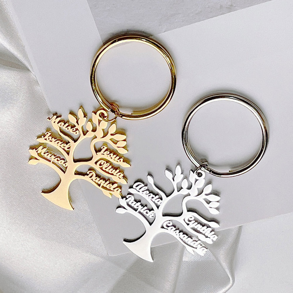 Llavero de acero inoxidable personalizado con el nombre del Árbol de la Vida