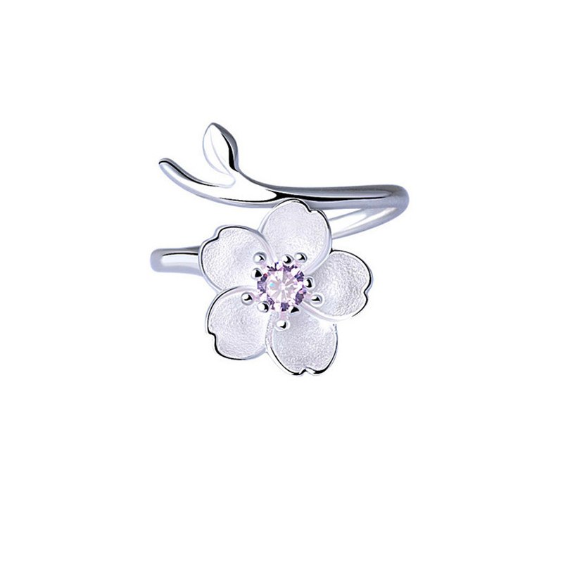 Anillo de plata S925 con diseño de rama de árbol y flor, bonito y elegante.
