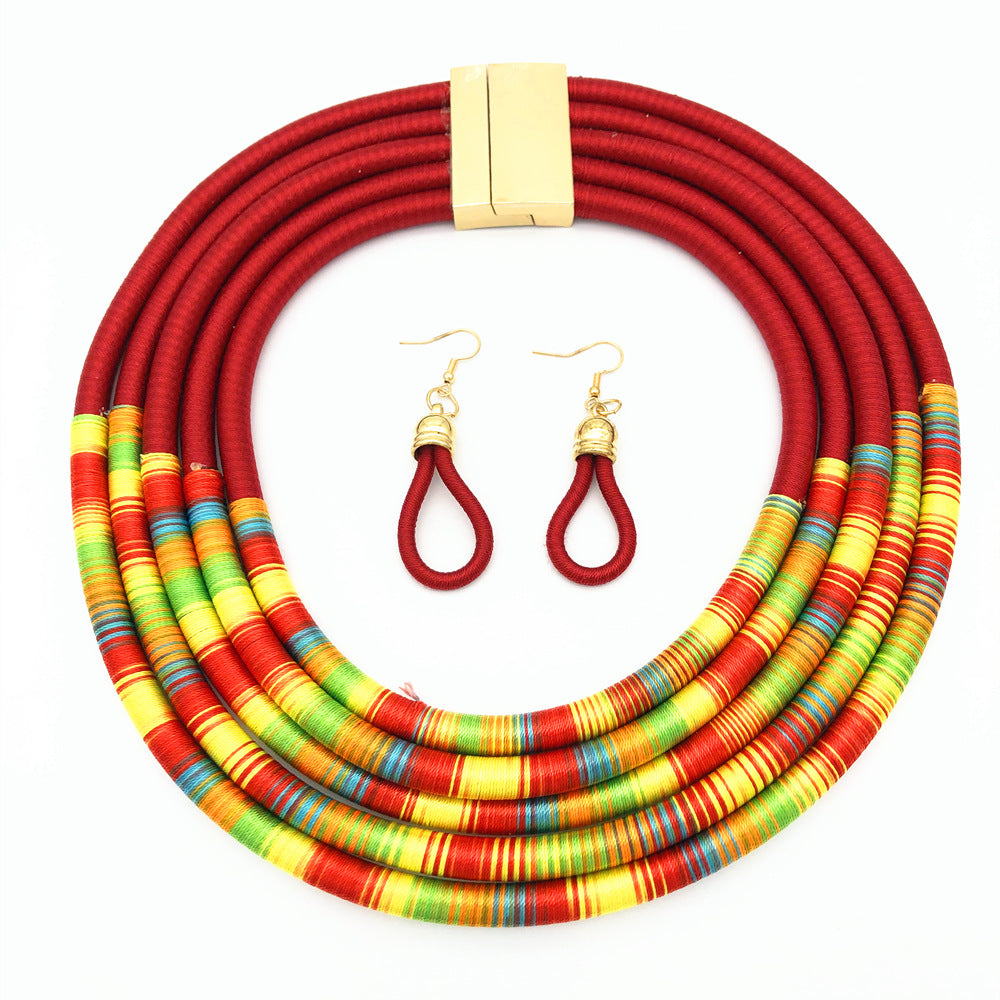 Afrikanische mehrschichtige Choker-Halsketten Ohrringe Schmucksets