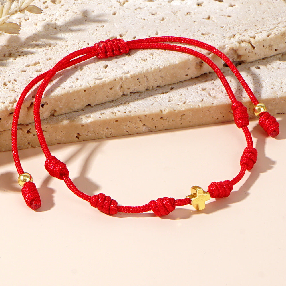 Knotted Copper Cross Bracelet Hand-woven Adjustable