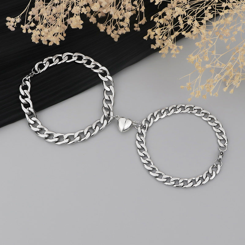 Magnetisches Edelstahl Herz Charm Paar Armband