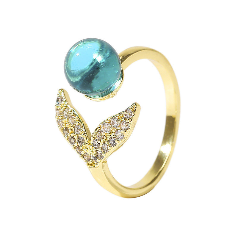 Kreativer Modeschmuck Einfacher Ozeanperlen-Meerjungfrauenschwanz-Ring