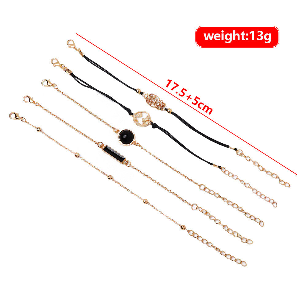 Drip Oil Rechteckiger Diamant-Set-Kartenarmreif Fünfteiliges Set