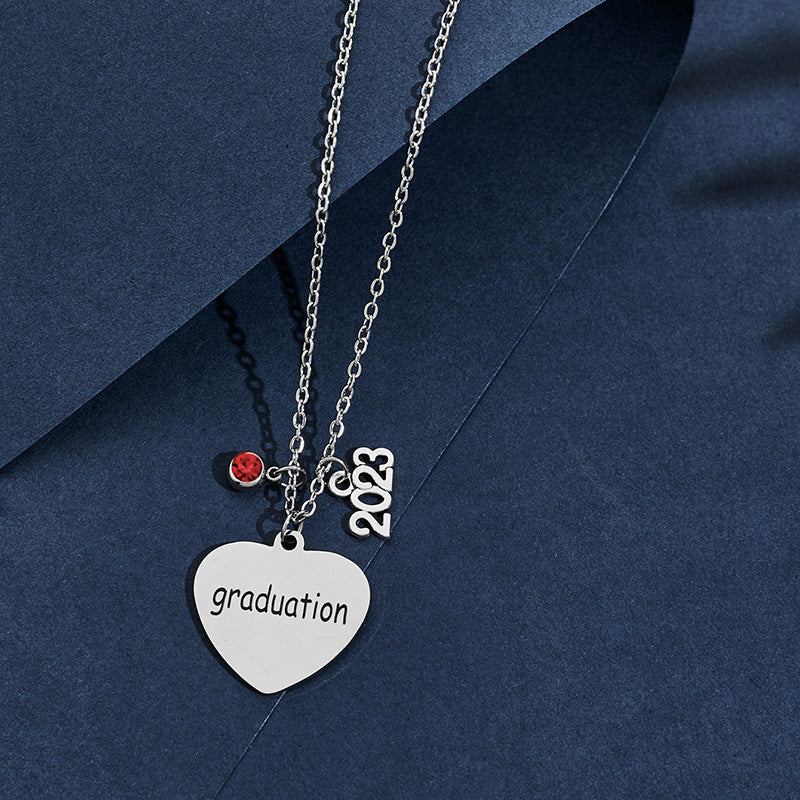 2023 Round Graduation Pendant Necklace Red Crystal Graduation Heart Necklaces