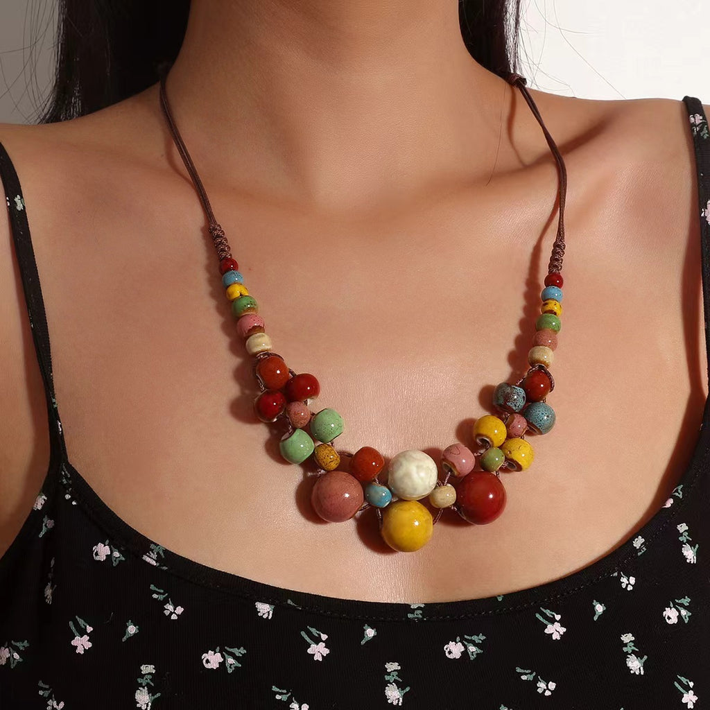 Damen Nischendesign Mode Ethno-Stil Perlen Bunte Halskette