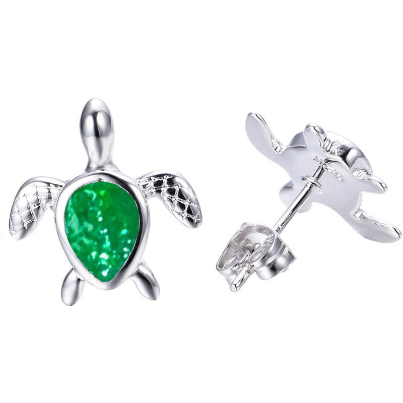 Pendientes de moda pequeños de tortuga con joyería de oro, aretes de piedra de proteína azul, pendientes dobles femeninos