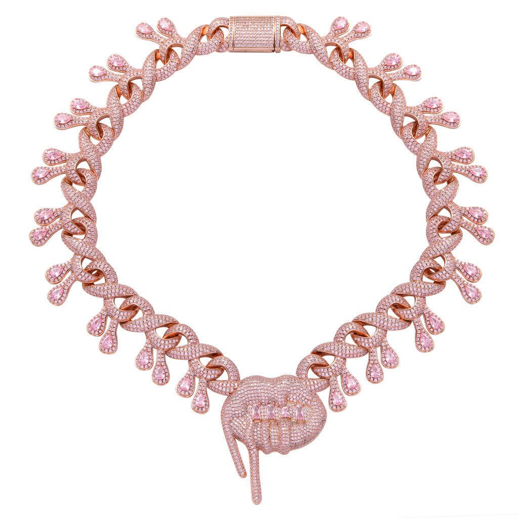 Lips Drooling Pendant Hip Hop Necklace Cuban Chain