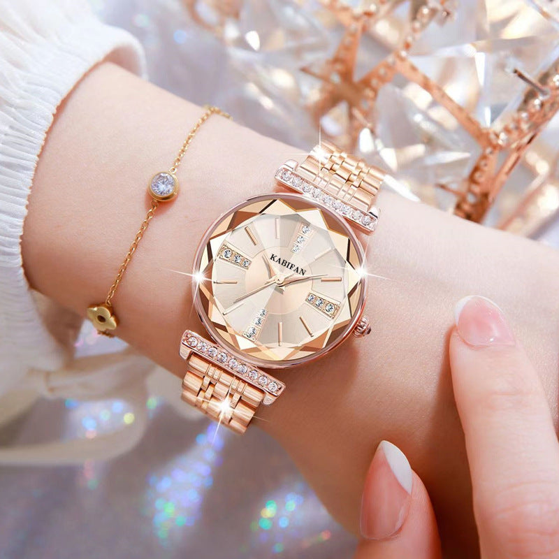 Reloj de acero para mujer impermeable con espejo y diamantes de moda