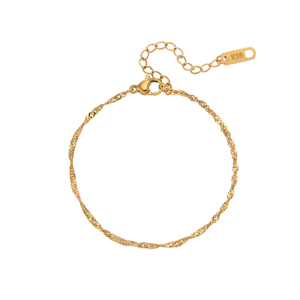 Cadena de clavícula de acero inoxidable chapado en oro de 18 quilates con diseño de ondas de agua