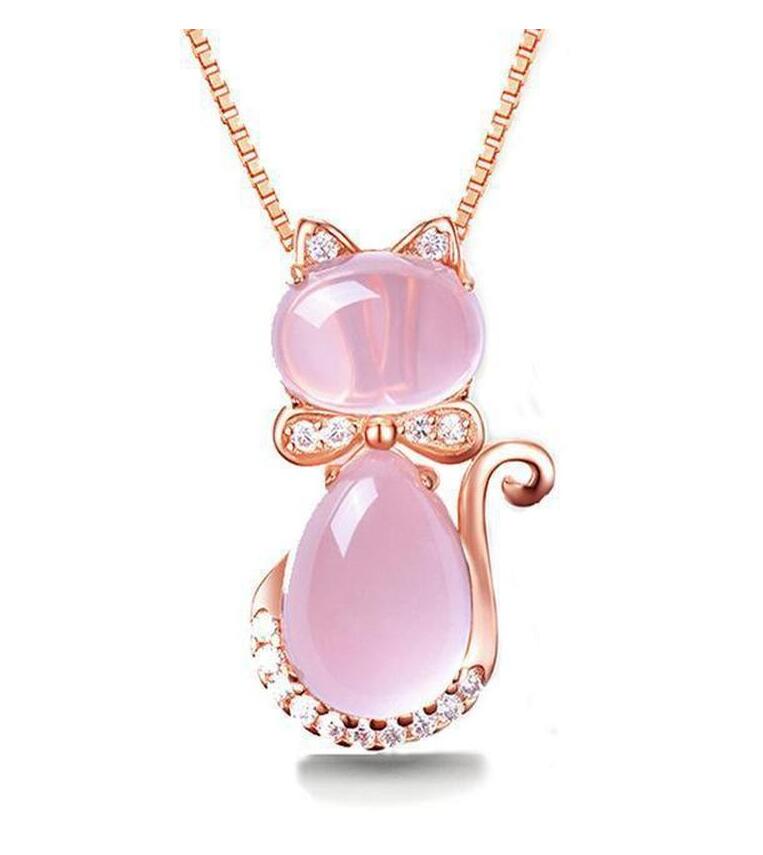 Katzen-Schmuckset in Roségold & Quarz-Strass