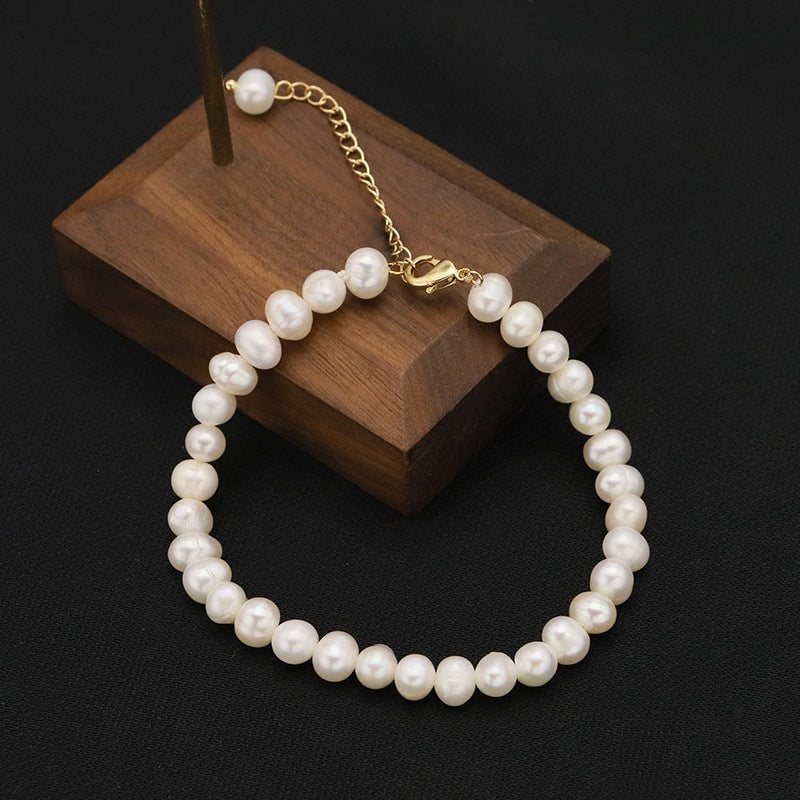 Pulsera de Perlas Naturales Retro para Mujer