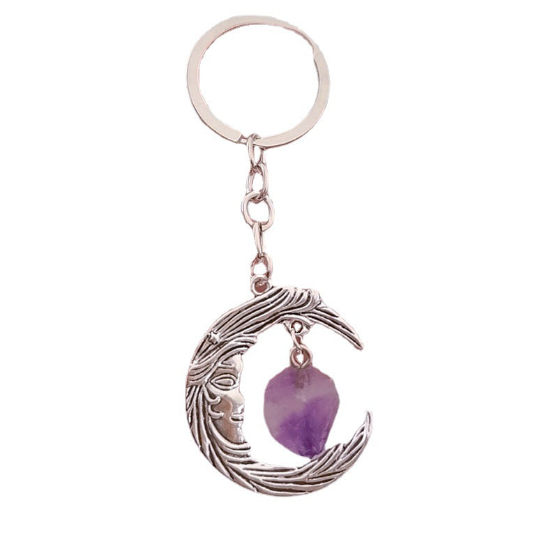 Vintage Moon Natural Crystal Couple Jewelry Moon Pendant Keychain
