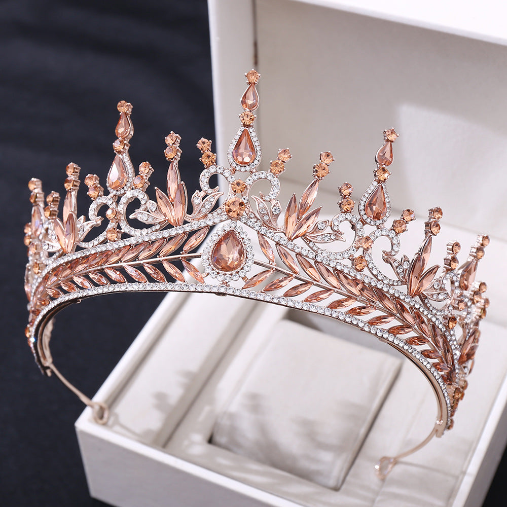 Conjunto de aros para el cabello de boda, corona barroca grande de cristal
