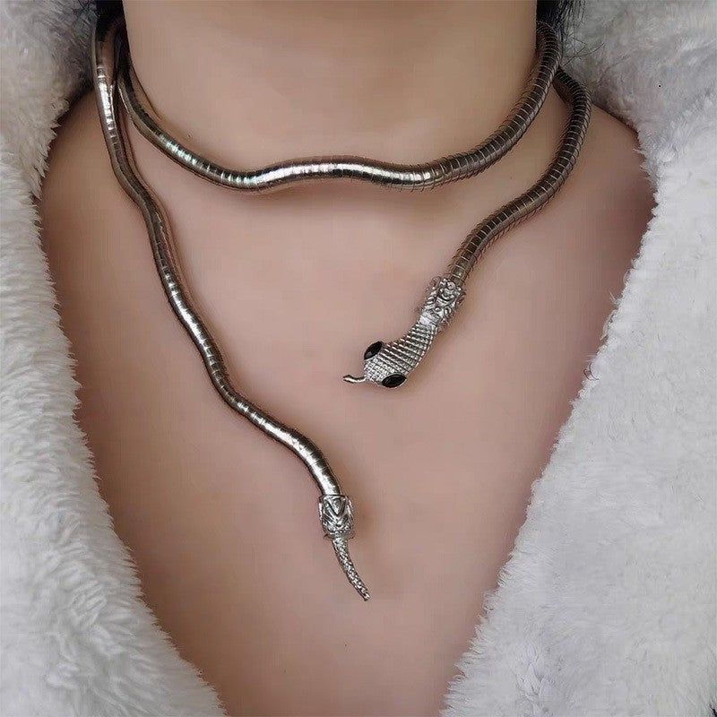 Cadena de hueso de serpiente, modelos para hombre y mujer, apertura oscura, Europa y Estados Unidos, estilo frío, forma aleatoria, collar con diseño de serpiente sinuosa.
